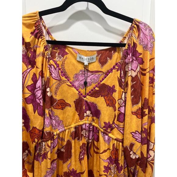 NWT Hale Bob Taisha Jersey Bohemian V-Neck Mini Dress Sz L - Picture 3 of 8